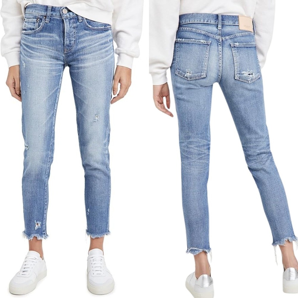 Moussy Vintage Jeans Diana Distressed Slim Jeans Medium Wash Raw Hem Size 30‎